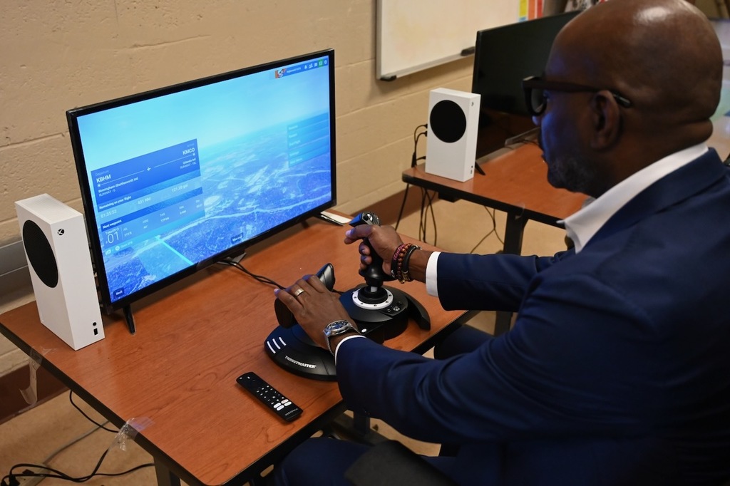 Superintendent Dr. Mark Sullivan takes the controls!