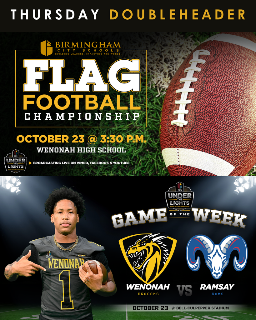 Thursday Doubleheader: Flag Football Championship & BCS Under the Lights Game of the Week: Wenonah vs. Ramsay -- October 23 at Bell-Culpepper Stadium