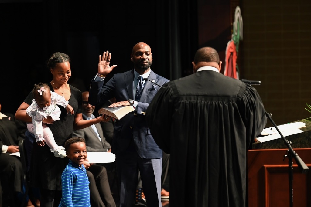 District 5 Representative James Sullivan takes the oath of office.