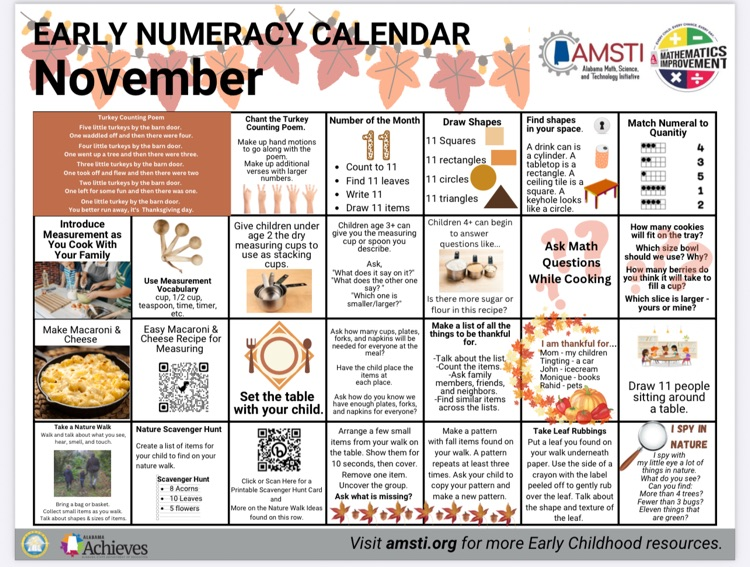 November Numeracy Calendar 