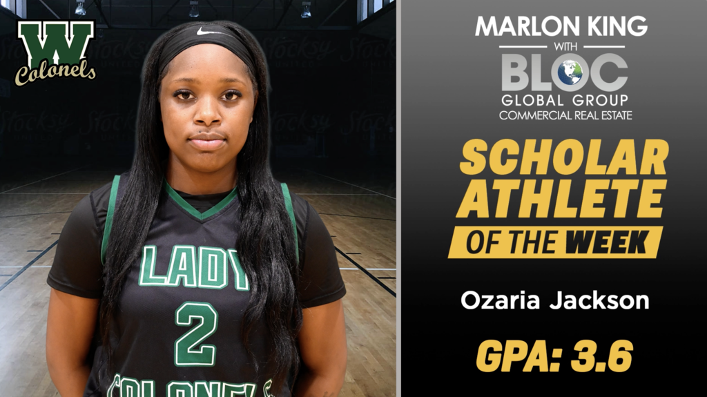 Marlon King with Bloc Global Group Scholar Athlete of the Week: Ozaria Jackson GPA 3.6