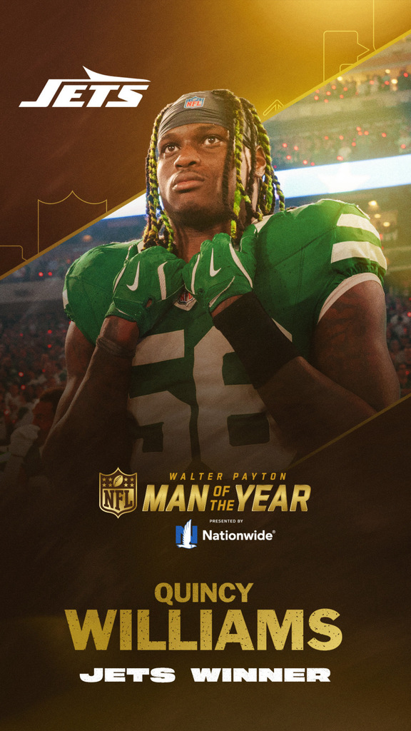 Quincy Williams Jets Winner Walter Payton Man of the Year presented by Nationwide