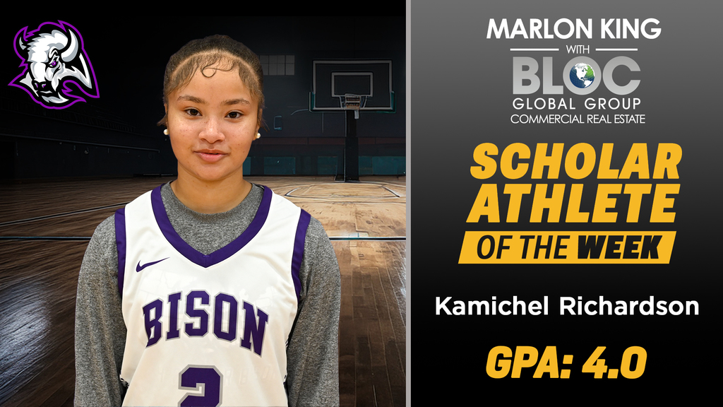 Marlon King with BLOC Global Group Commercial Real Estate Scholar Athlete of the Week: Kamichel Richardson, GPA 4.0