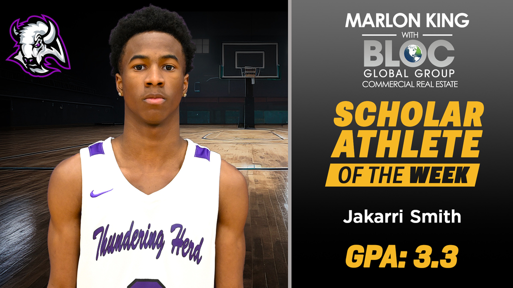 Marlon King with BLOC Global Group Commercial Real Estate Scholar Athlete of the Week: Jakarri Smith, GPA 3. 3