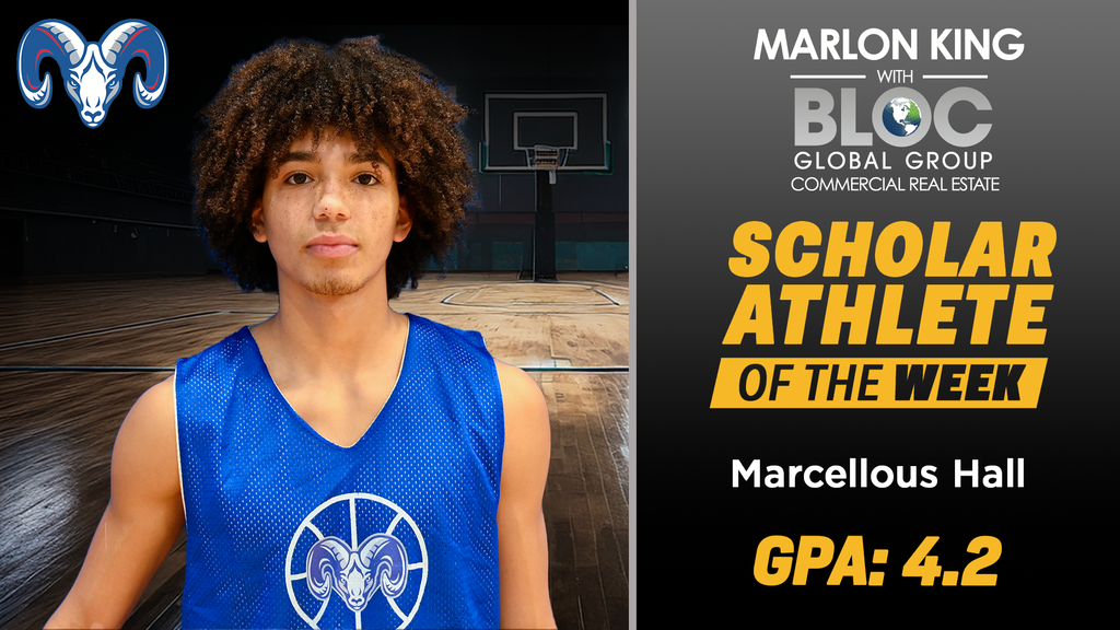 Marlon King with BLOC Global Commercial Real Estate Scholar Athlete of the Week: Marcellous Hall GPA 4.2