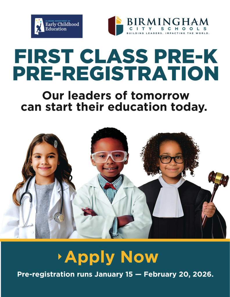 First Class Pre-K programs are now accepting online pre-registration applications for the 2026-2027 school year. The pre-registration period concludes on February 20, 2026. Get started at http://bhamcityschools.org/prek #SuccessStartsHere