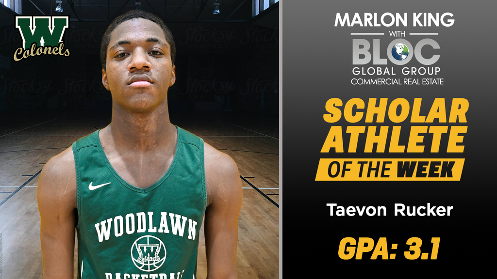 Marlon King with BLOC Global Group Commercial Real Estate Scholar Athlete of the Week: Taevon Rucker GPA 3.1