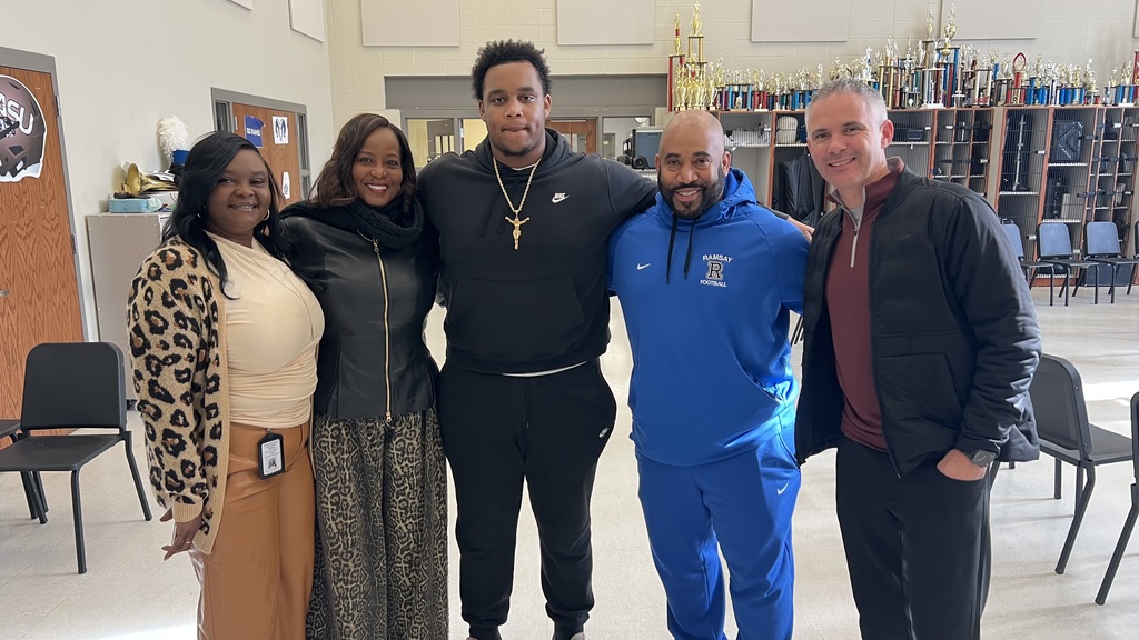 Kandyce May, Ramsay Principal Dr. Carolyn Russell-Walker, Karlos May, Ramsay Coach Ronnie Jackson, and FSU Coach Mike Norvell