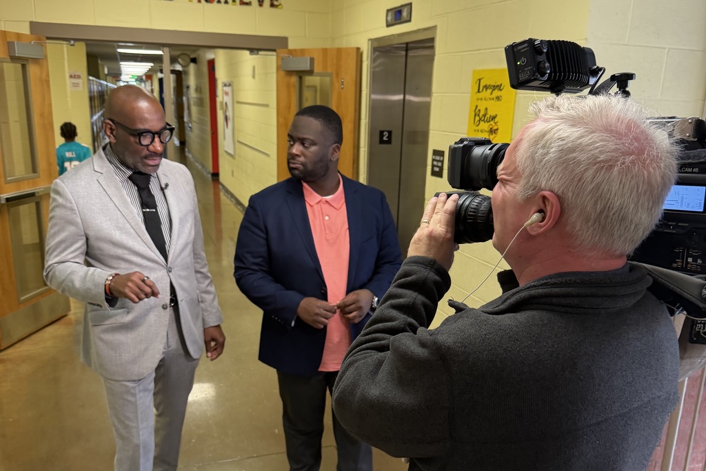 Superintendent Dr. Mark Sullivan speaks with WVTM-13 reporter Jarvis Robertson