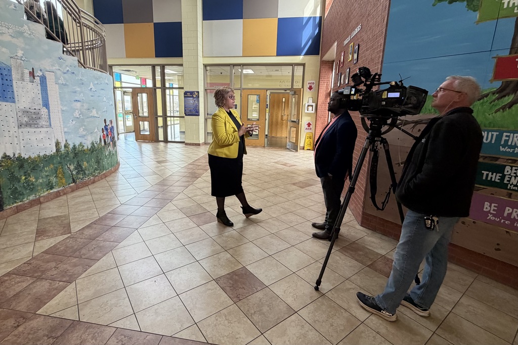 Tuggle Principal Dr. Elizabeth Chiles speaks with WVTM-13 reporter Jarvis Robertson