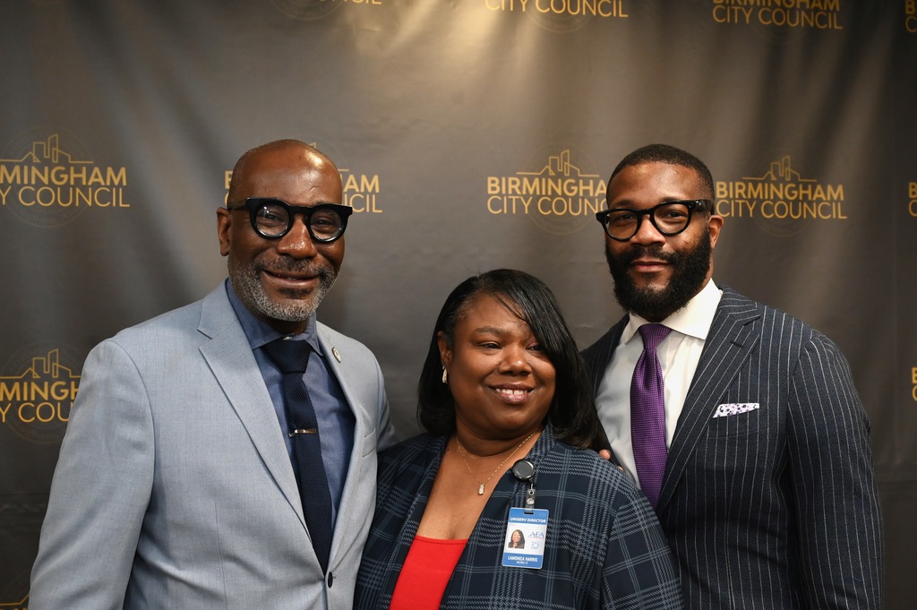 Dr. Mark Sullivan, AEA's Lamonica Harris, and Mayor Randall Woodfin
