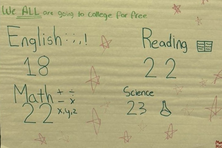 We ALL are going to college for free! English 18, Math 22, Reading 22, Science 23