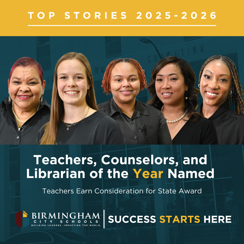 Tamara Ishman of Oxmoor Valley as Librarian of the Year, Madison Abney of Hayes and April Sibley of Ramsay as Teachers of the Year, Sonya Thompson of Ramsay and Samantha Bookman of Hemphill as Counselors of the Year