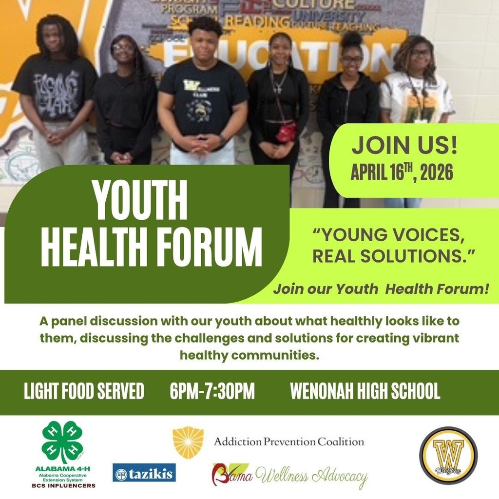 JOIN US! APRIL 16, 2026 YOUTH HEALTH FORUM "YOUNG VOICES, REAL SOLUTIONS." Join our Youth Health Forum! A panel discussion with our youth about what healthly looks like to them, discussing the challenges and solutions for creating vibrant healthy communities. LIGHT FOOD SERVED 6PM-7:30PM WENONAH HIGH SCHOOL
