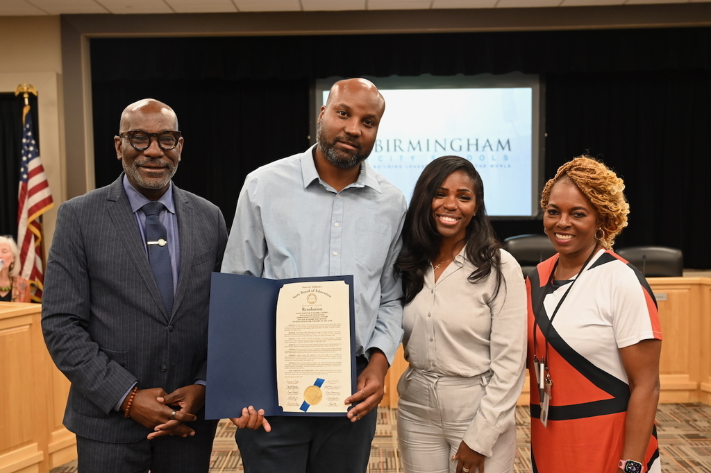 Dr. Mark Sullivan, ASAHPERD High School Physical Education Teacher of the Year: Rodney Dorsey of Jackson-Olin High School, Board Member Yamika Foy, and Dr. Janice Drake
