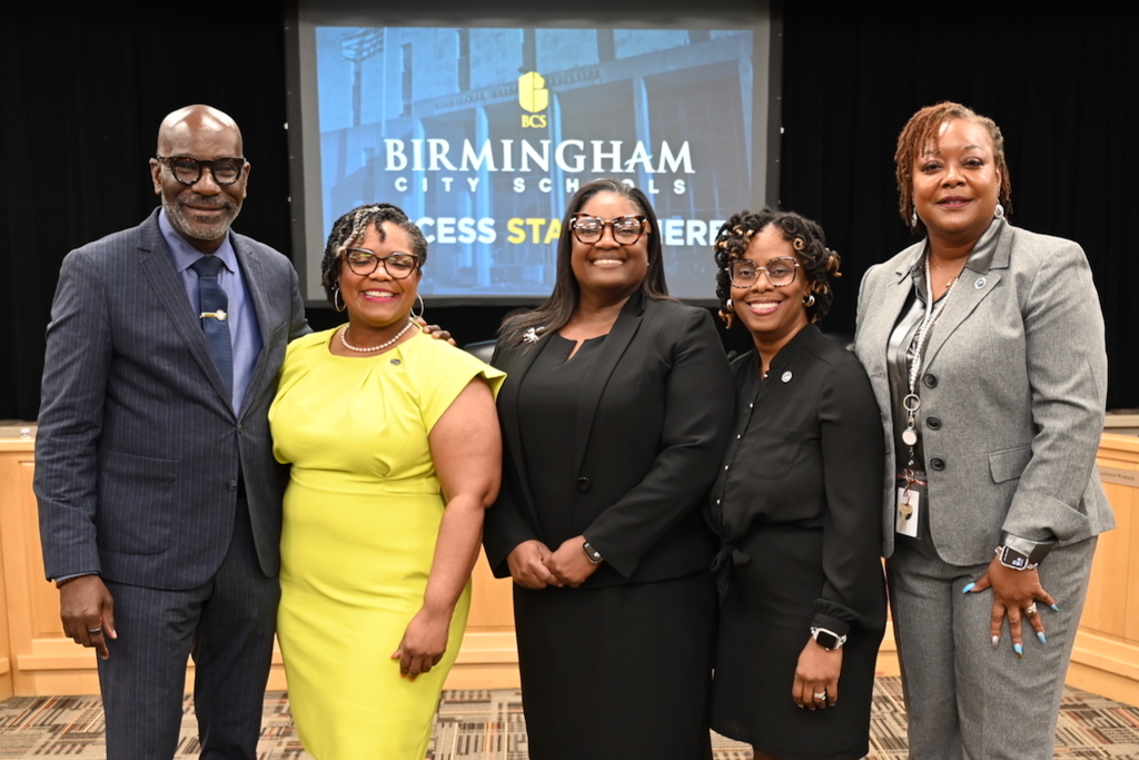 Dr. Mark Sullivan; National Board Certified Teachers: LaToya Cosby from the Educators Effectiveness Dept., Brandi McGuire of P.D. Jackson-Olin, and Janessa Smith-Waller of Huffman Academy; and Dr. Tammarra Tippett