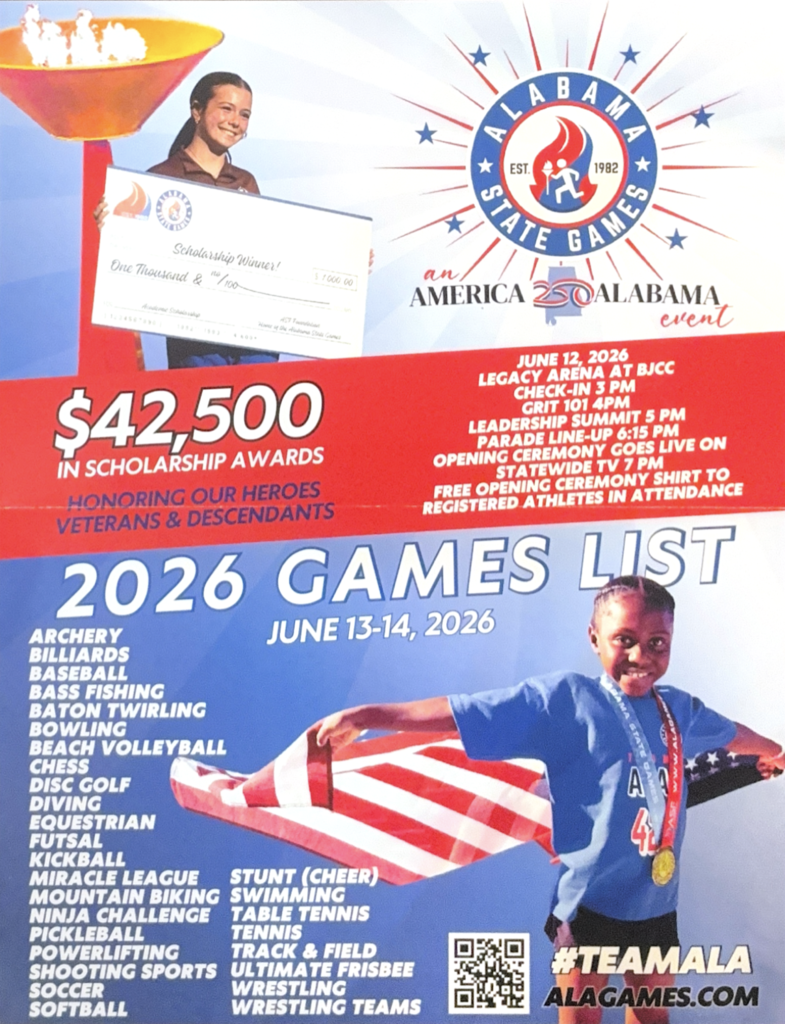 Alabama State Games $42,500 in scholarship awards -- more info at alagames.com