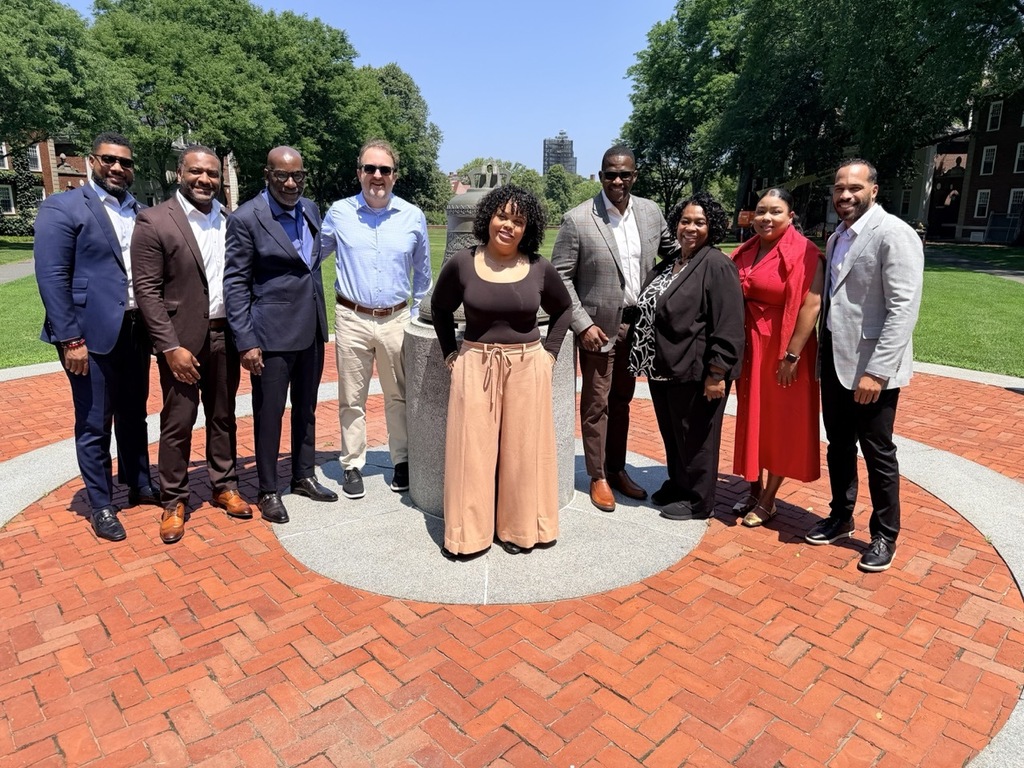 Pictured from left to right:  Oxmoor Valley Elementary School Principal Dr. Melvin Love; Chief of Staff Dr. Terry Lamar; Superintendent Dr. Mark Sullivan; J.W. Carpenter, Executive Director of PROSPER; Courtney Rodriguez Sales, Harvard Doctoral Student (BCS Theory of Action Team Leader); Board President Sherman Collins; Chief Academic Officer Dr. Pamela Williams; Dr. Saterah Bigham, Director of Social and Emotional Learning; AP Coordinator Aubrey Bennett