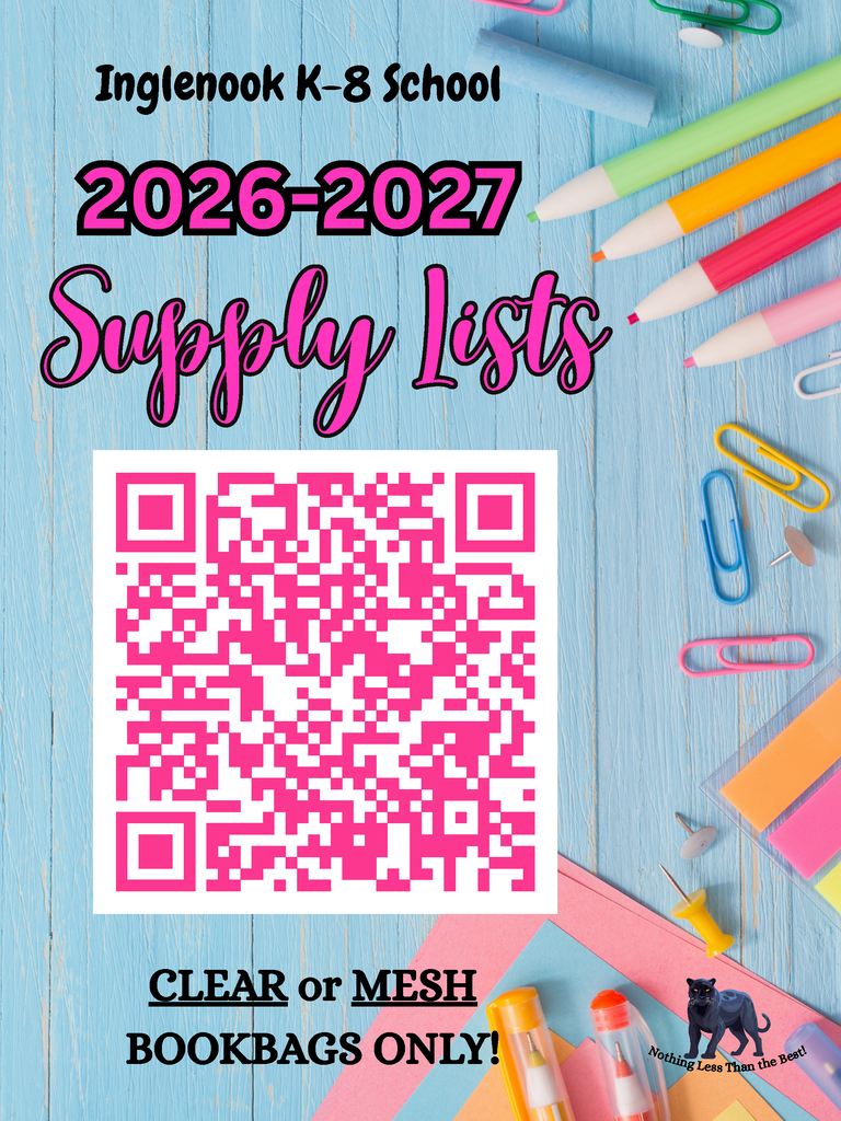 Inglenook supply lists -- clear or mesh book bags only!