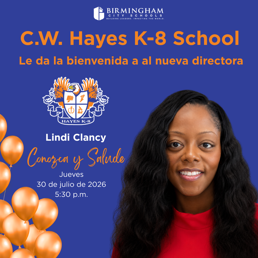 C.W. Hayes K-8 School Le da la bienvenida a al nueva directora HAYES K-8 Lindi Clancy Conozea y Salude Jueves 30 de julio de 2026 5:30 p.m.