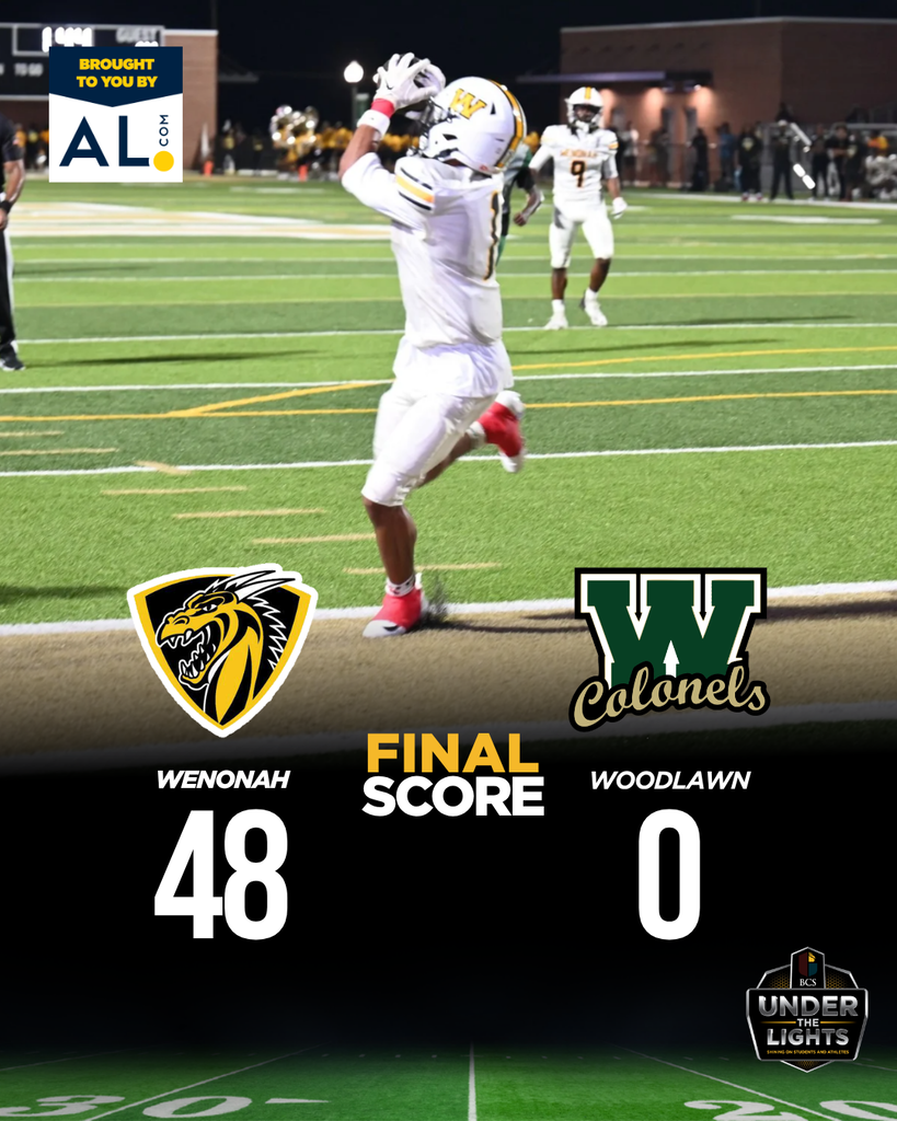 FINAL SCORE WENONAH 48 WOODLAWN 0
