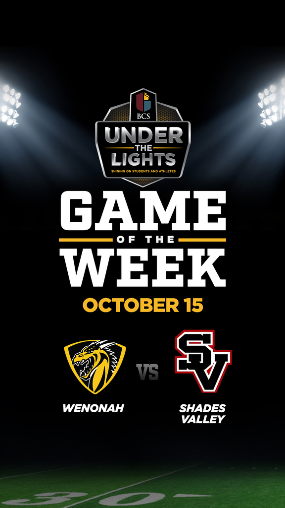 The Wenonah Dragons battle Shades Valley on the BCS Under the Lights Game of the Week! Watch live on Facebook or YouTube starting at 6 p.m. this Thursday. http://bhamcityschools.org/utl #SuccessStartsHere #alprep #highschoolfootball