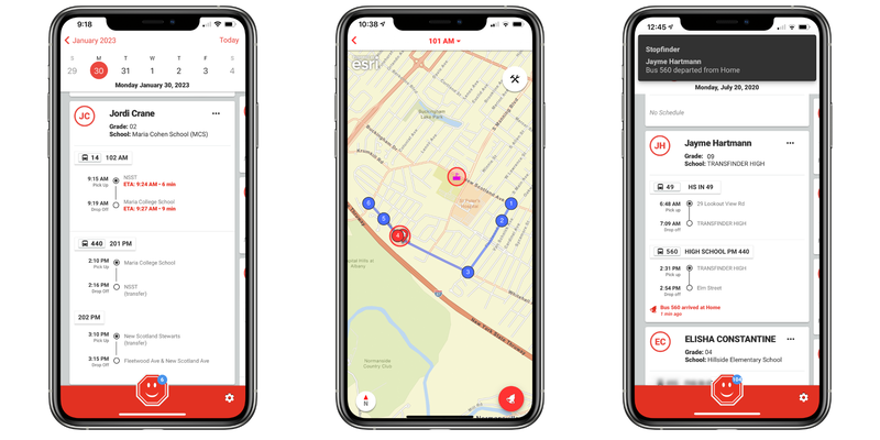 Stopfinder app -- bus schedule, real-time map, and two-way comms