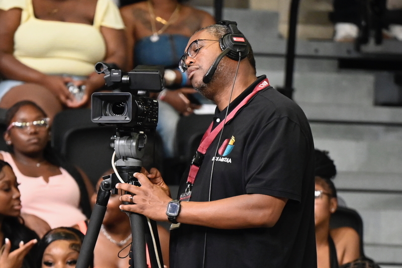 Terrence Cooke operates one of the livestream cameras at the BCS VAL 2026 graduation ceremony.