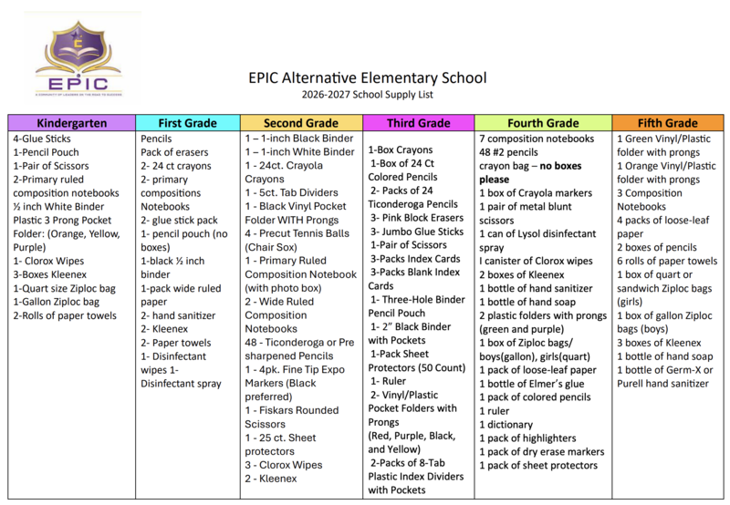 School Supply List