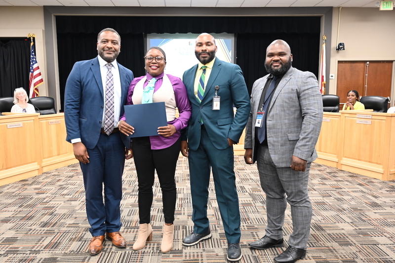 Chief of Staff Dr. Terry Lamar, Markeyta Nance, Princeton Elementary Principal Bruce Jackson, and Board Member Antwon Womack