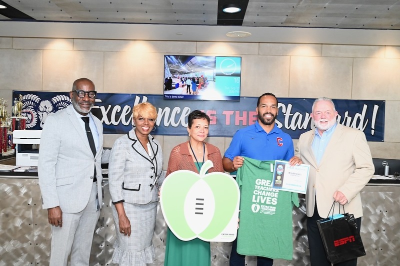 Superintendent Dr. Mark Sullivan, Instructional Superintendent Dr. Janice Drake, Principal Tikki Hines and Aubrey Bennett of G.W. Carver High School, and Birmingham Bowl Executive Director Mark Meadows
