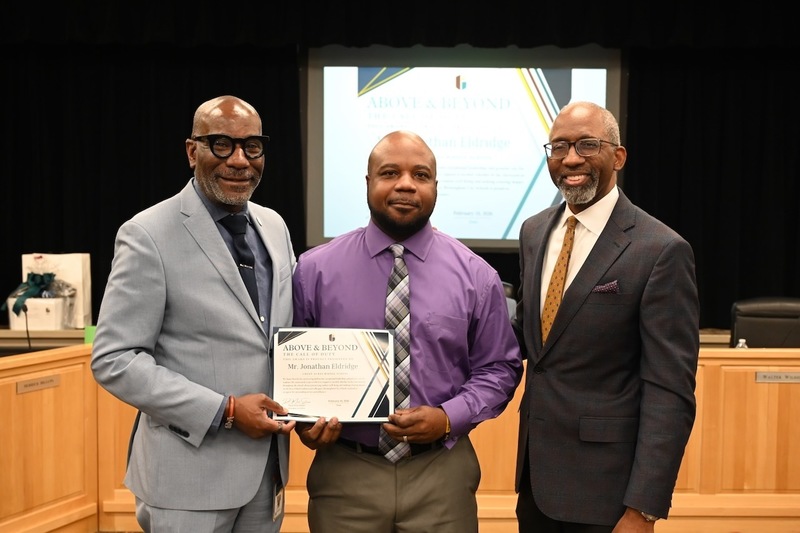 Dr. Mark Sullivan, Jonathan Eldridge, and Instructional Superintendent Dr. Craig Witherspoon