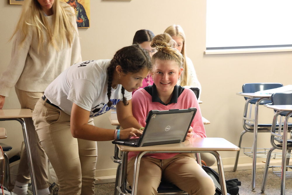 girl smiling in classroom