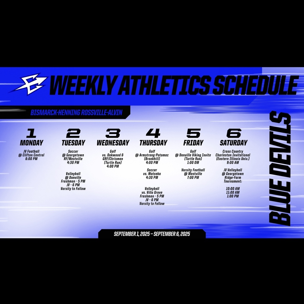 Blue Devil Weekly Athletics Schedule (9/1 - 9/6)
