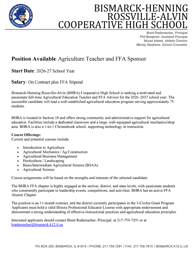 Agriculture Teacher & FFA Sponsor