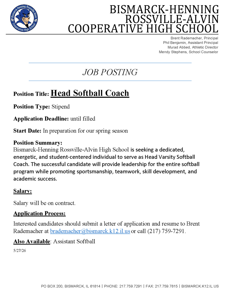 Head Softball Coach