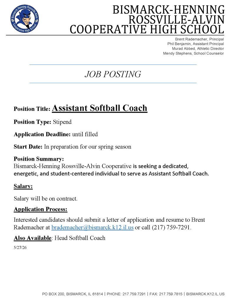 Assistant Softball Coach