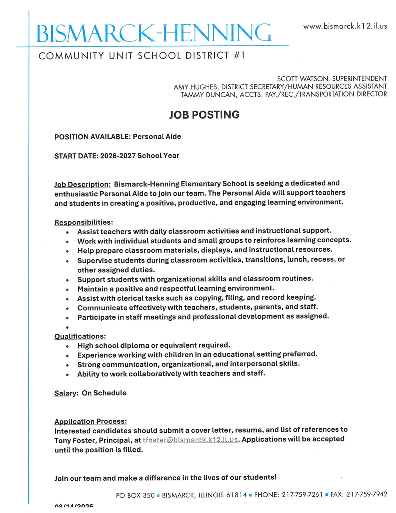 Personal Aide Job Posting