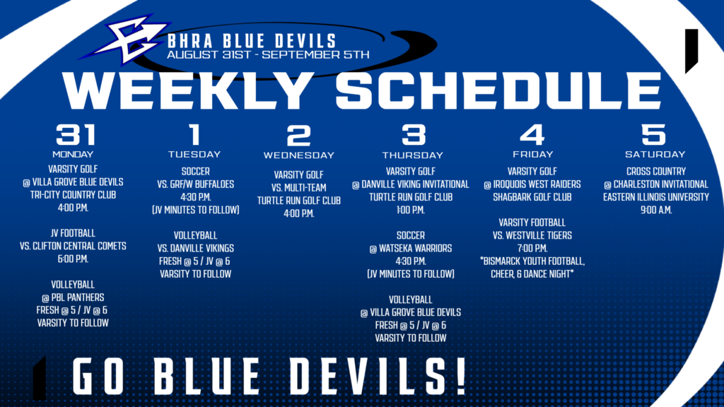 BHRA Weekly Athletics Schedule | August 31st - September 5th, 2026