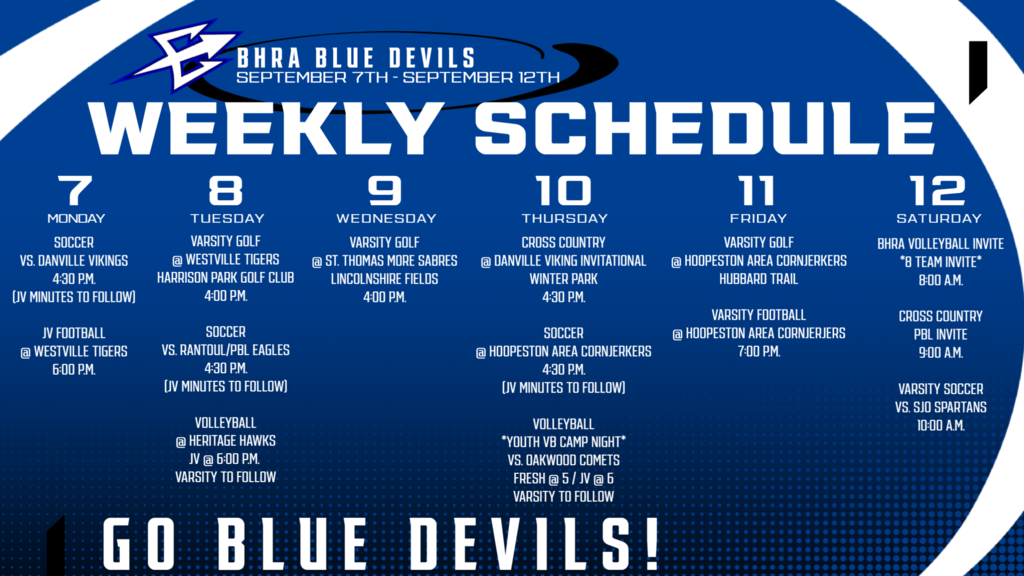 BHRA Weekly Athletics Schedule | September 7th - September 12th, 2026