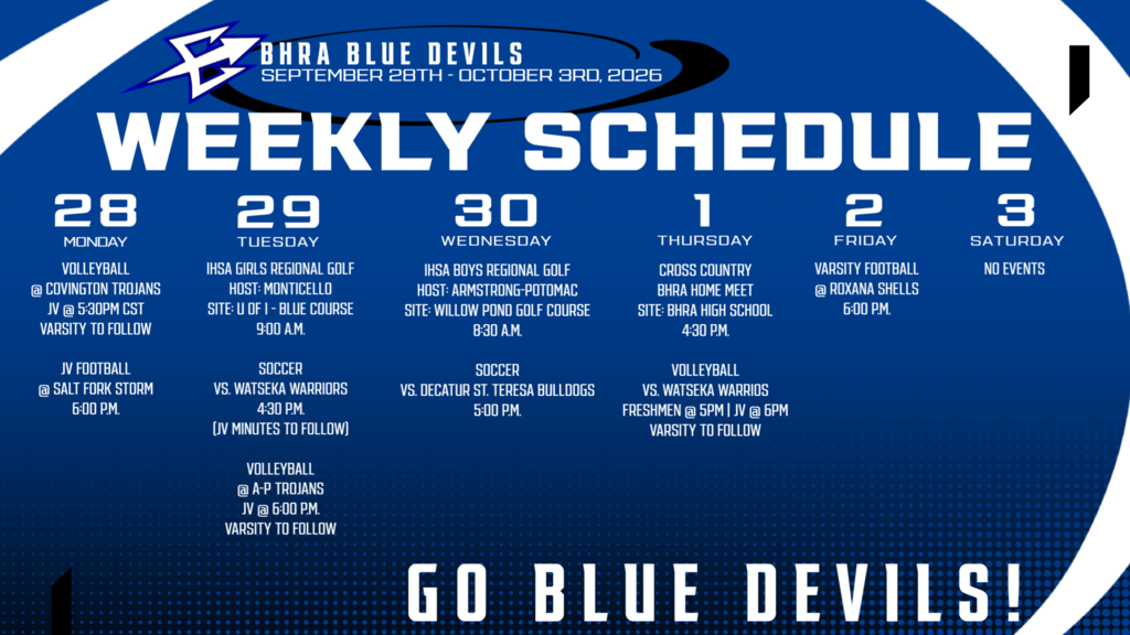 BHRA Weekly Athletics Schedule | September 28th - October 3rd, 2026, 2026