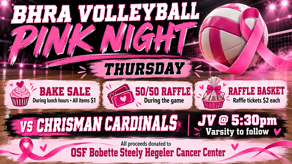 BHRA Volleyball Game Day | Pink Night | vs. Chrisman Cardinals | 10/8/2026