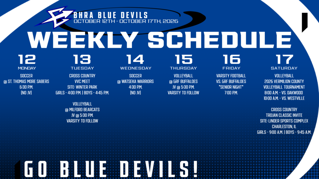 BHRA Weekly Athletics Schedule | October 12th - October 17th, 2026