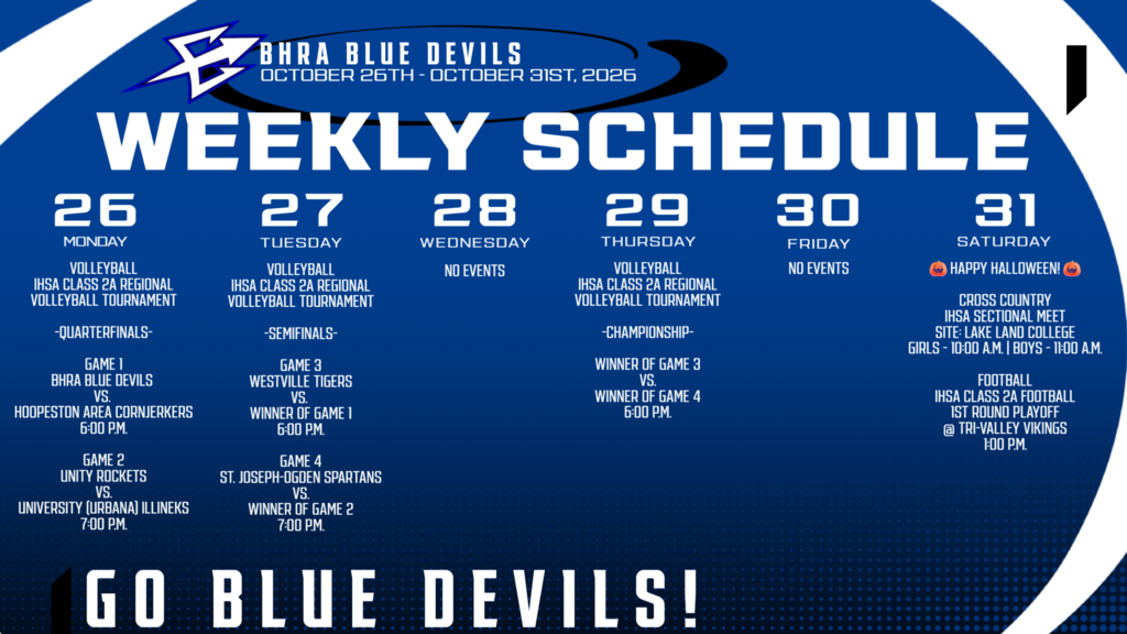 BHRA Weekly Athletics Schedule | October 26th - October 31st, 2026