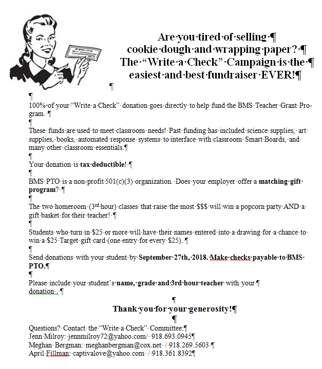 BMS &lsquo;Write a Check&rsquo; Campaign | Bixby Middle School