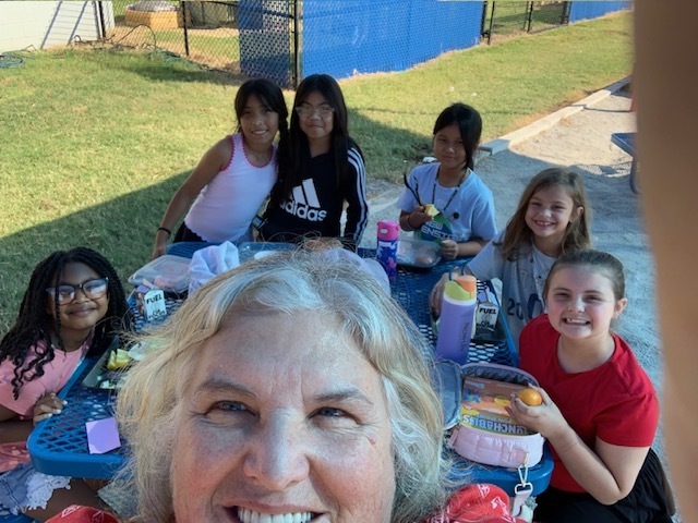 Mrs. Emberton with lunch bunch