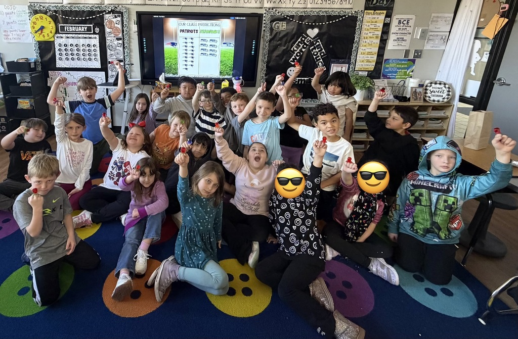 Mrs. Watkins 2nd grade class makes their Super bowl predictions.