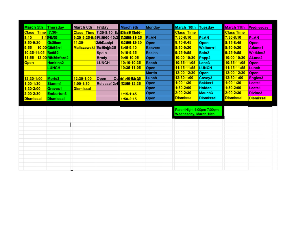 These are the class times.