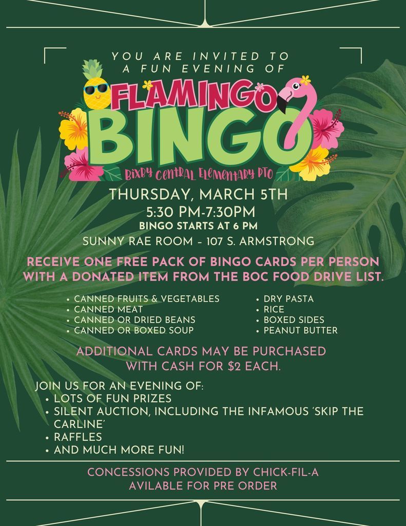 It's Flamingo Bingo time again. Mark your calendars