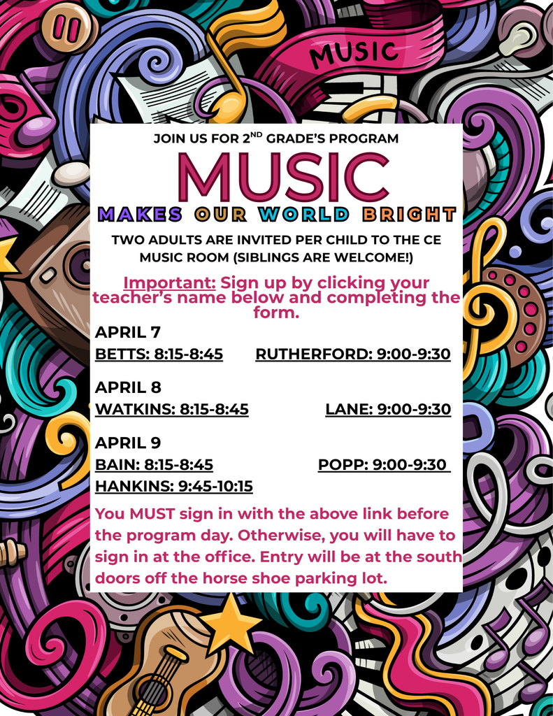 2nd grade music program, sign up with the links
